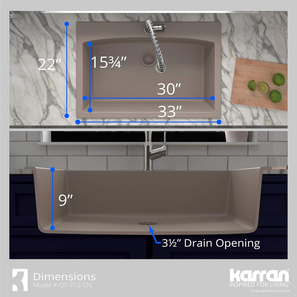 Karran QT-712 Drop-In Quartz Composite 33 in. 1-Hole Single Bowl Kitchen Sink in Concrete
