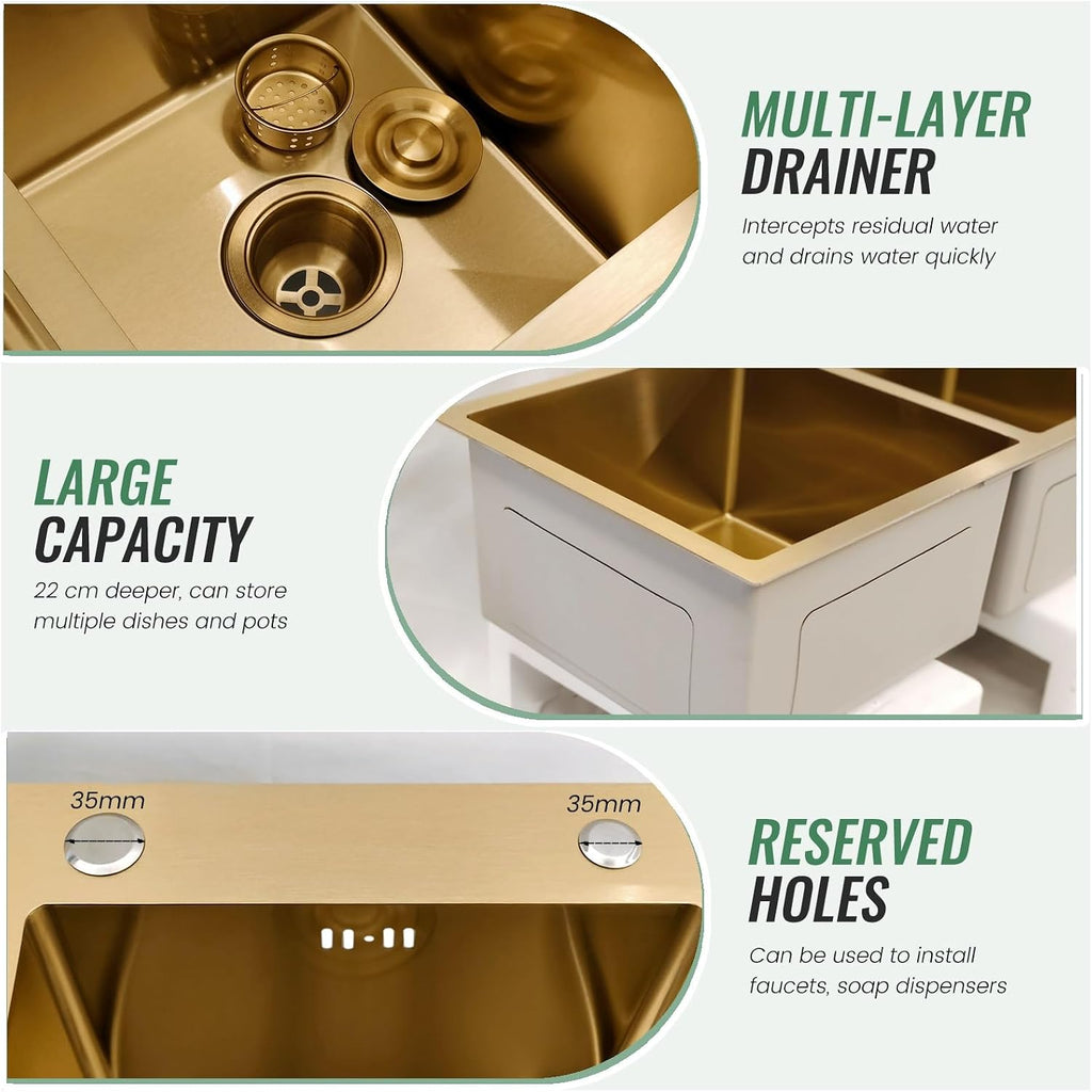 Stainless Steel Double Bowl Kitchen Sink, Drop-In Workstation Sink, With Retractable Drain Basket, Drain Sets Included, Large Undermount Farmhouse Sink, Top-Mount Kitchen Bar Sink(B,80x45x22cm)