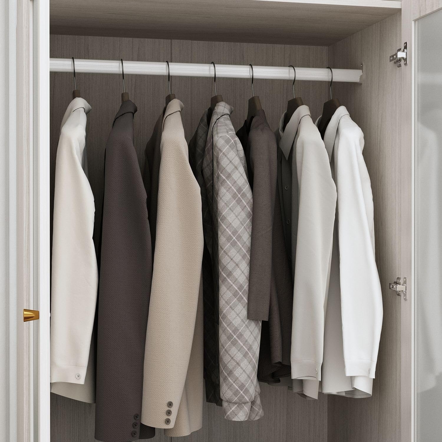 MOUMON Modern Wardrobe with Drawers, Bedroom Armoires with Frosted Glass Doors and Hanging Rod, Armoire Wardrobe Closet with Gold Knobs, Wood Grain 31.5' W x 19.9' D x 70.9' H