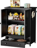 Dog Feeding Station with Storage, Metal Dog Food Storage Cabinet with 2 Elevated Bowls and 3 Hooks, Pet Feeding Station and Food Storage Organizer, Black