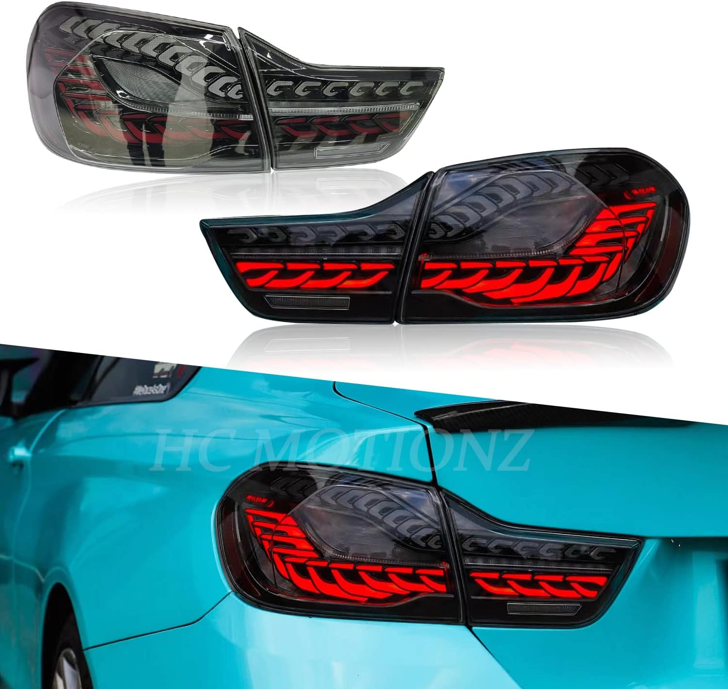 HCmotion Tail Lights For BMW 4 Series M4 F32 F33 F82 F36 F82 F83 Sedan/Convertible/Coupe 2014-2020, Rear Lamps With Start-up Animation & Sequential Indicator (Clear)