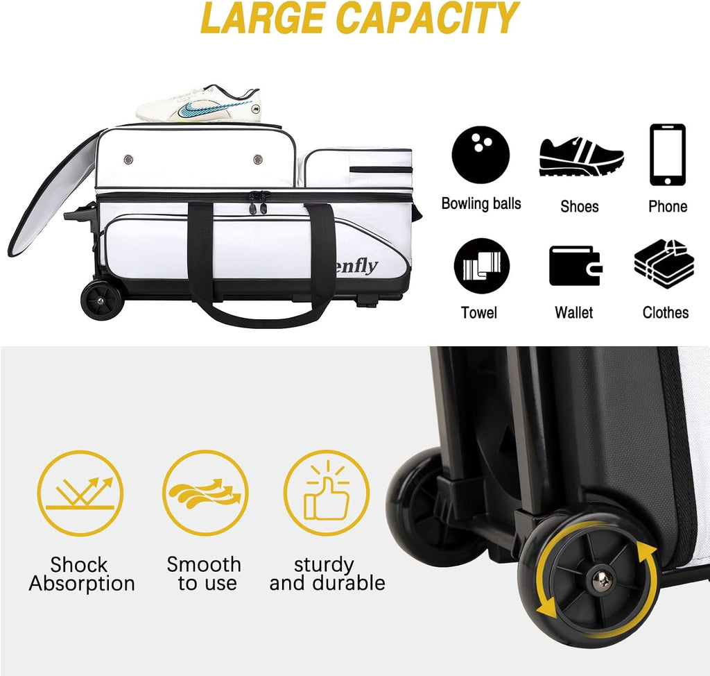 Triple Roller Bowling Bag with Wheels, Heavy Duty 3 Ball Bag for League & Recreational Bowlers
