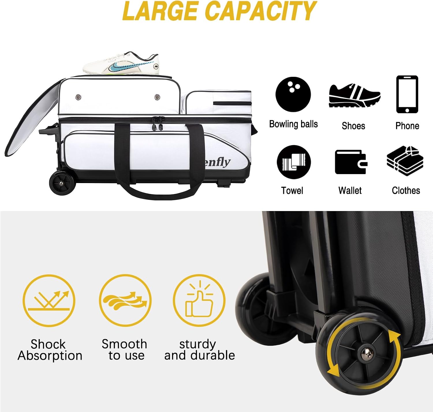 Triple Roller Bowling Bag with Wheels, Heavy Duty 3 Ball Bag for League & Recreational Bowlers