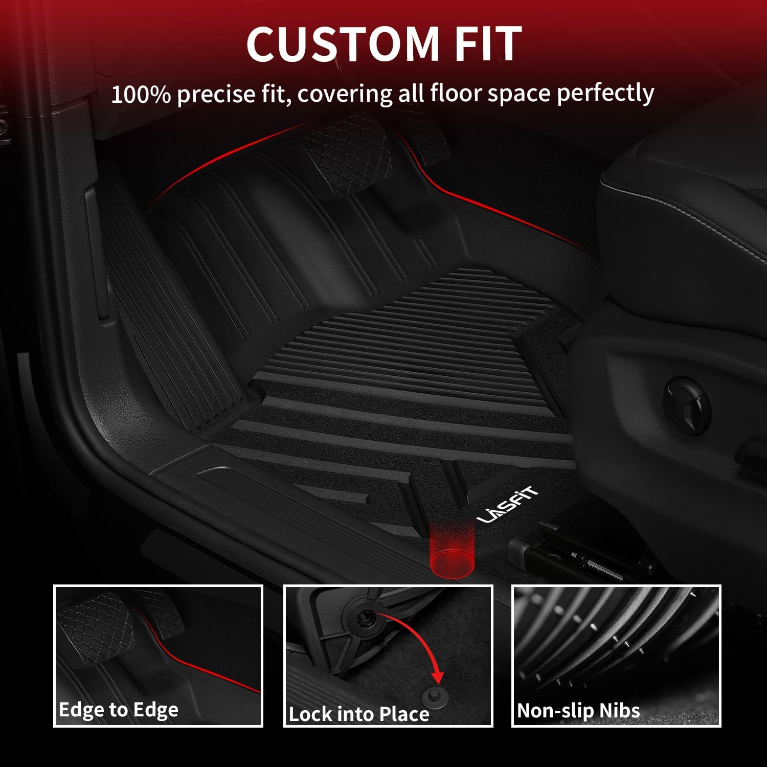 LASFIT Floor Mats for Volkswagen VW Tiguan 2018-2024(Fit 5 Seats), All-Weather Protection TPE 1st & 2nd Row Car Liners for VW Tiguan, Easy to Clean, Black