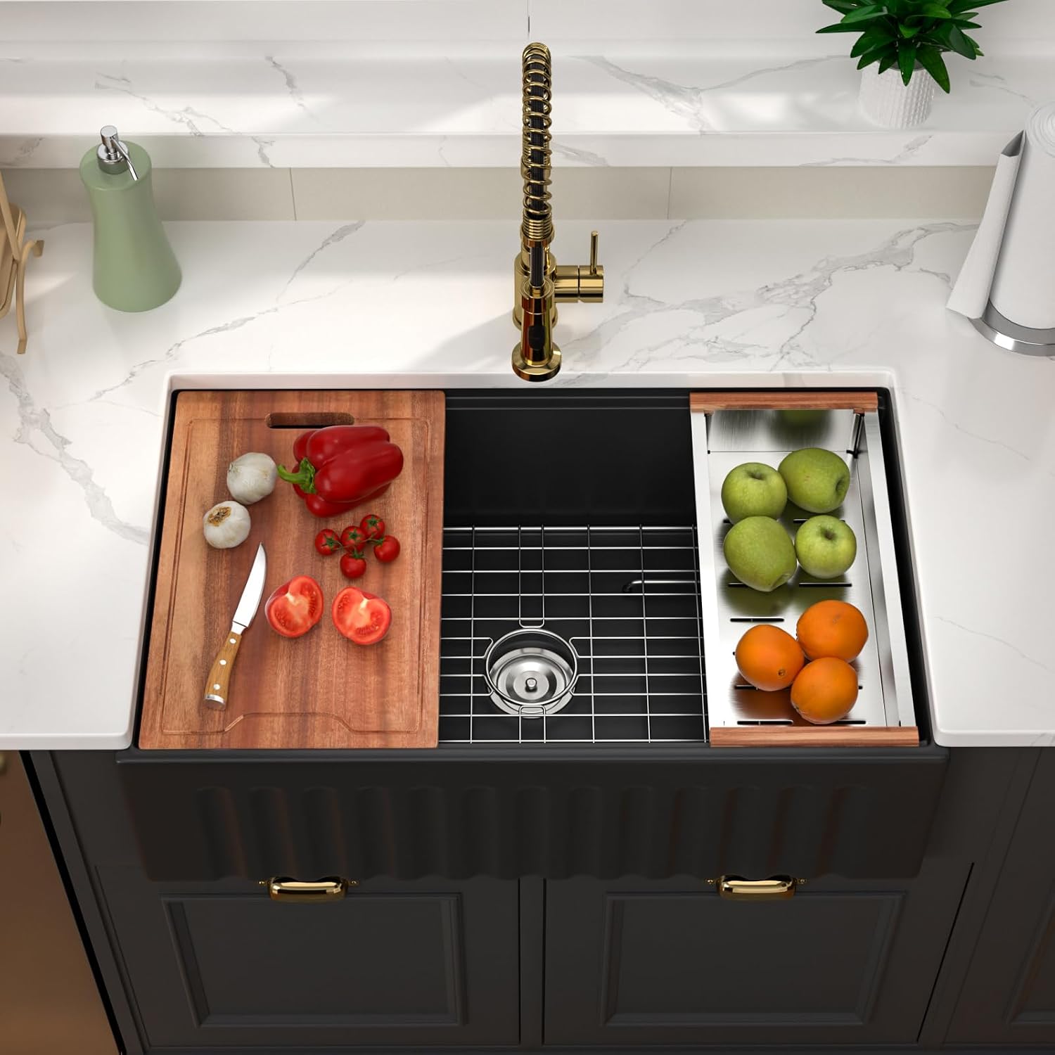 33 Inch Black Farmhouse Sink 33x20x10 Black Fireclay Apron Front Kitchen Sink Single 10 Inch Deep Ceramic Farm Farmer Style Workstation Basin