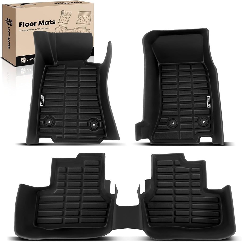 YHTAUTO Automotive All Weather Floor Mats Compatible with Cadillac ATS 2013-2014, TPE Floor Liners All-Weather Protection Custom Fit, 1st & 2nd Row, Set of 3 Black