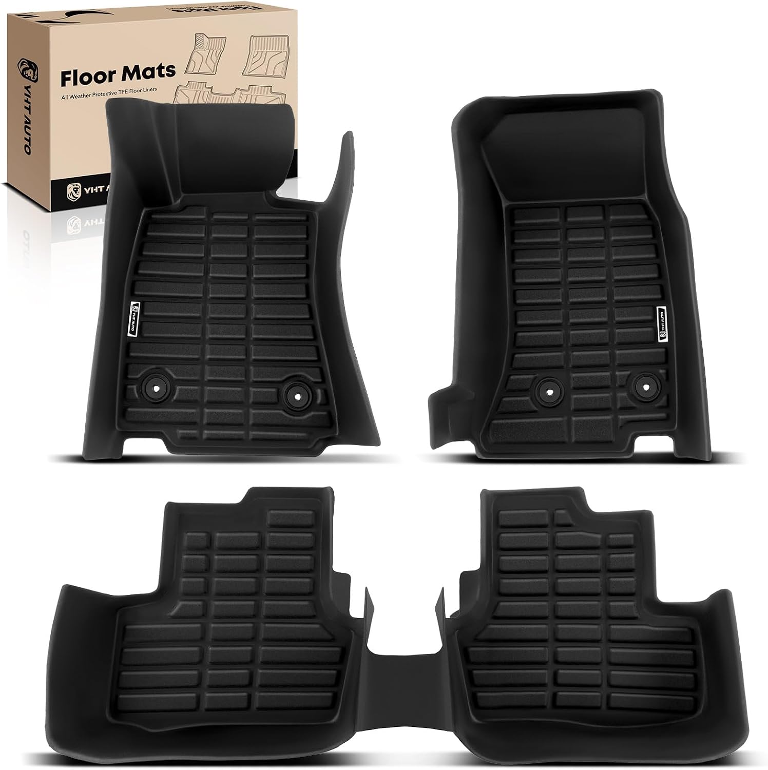 YHTAUTO Automotive All Weather Floor Mats Compatible with Cadillac ATS 2013-2014, TPE Floor Liners All-Weather Protection Custom Fit, 1st & 2nd Row, Set of 3 Black