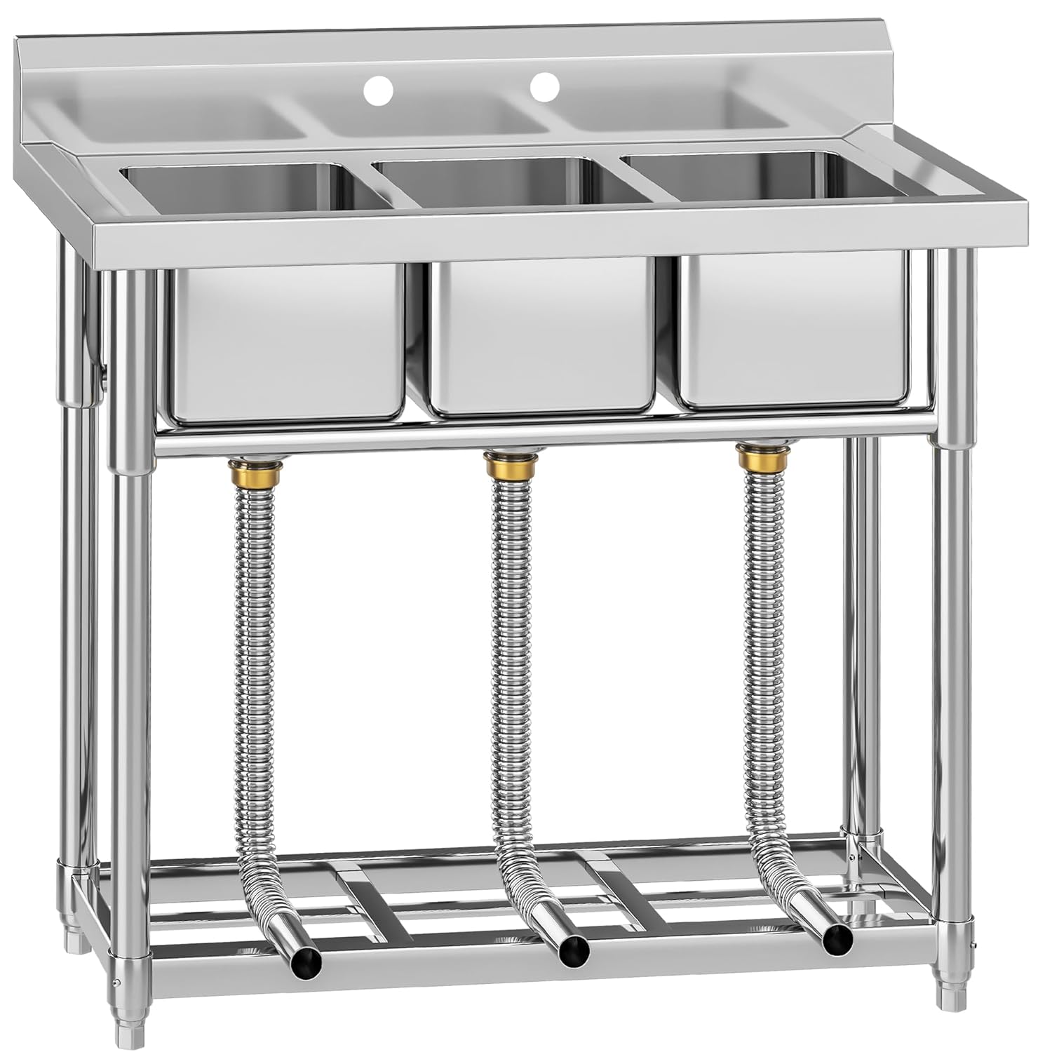 YITAHOME Freestanding Commercial 3 Bay Kitchen Under bar Sink NSF Stainless Steel 3 Compartment Bowl Outdoor Sink with Storage Shelve, Backsplash for Restaurant, Food Truck & Home (39'x 18'x 37')