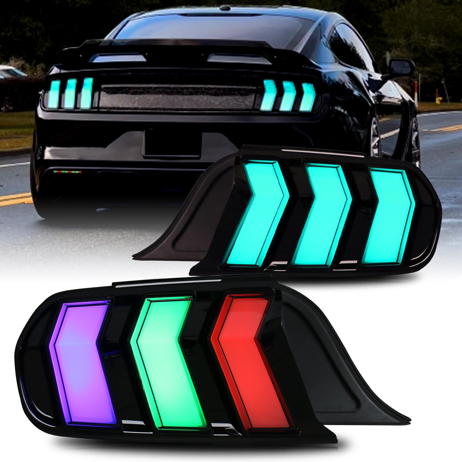 HCmotion LED Tail Lights For Ford Mustang Euro 2015-2023 (6 Lighting Modes), Start UP Animation With Sequential Turn Signal Rear Lamp Kit Assembly (Clear-RG)