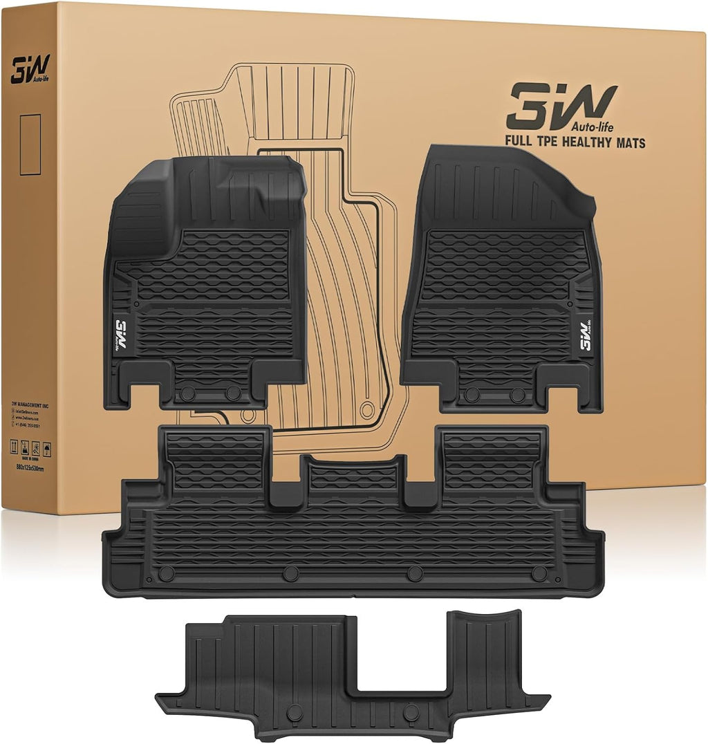 3W Floor Mats for Nissan Pathfinder 2022-2026 (Only fit 8 Passenger Models), 3 Rows,TPE All Weather Protection Car Floor Liners Accessories,Black