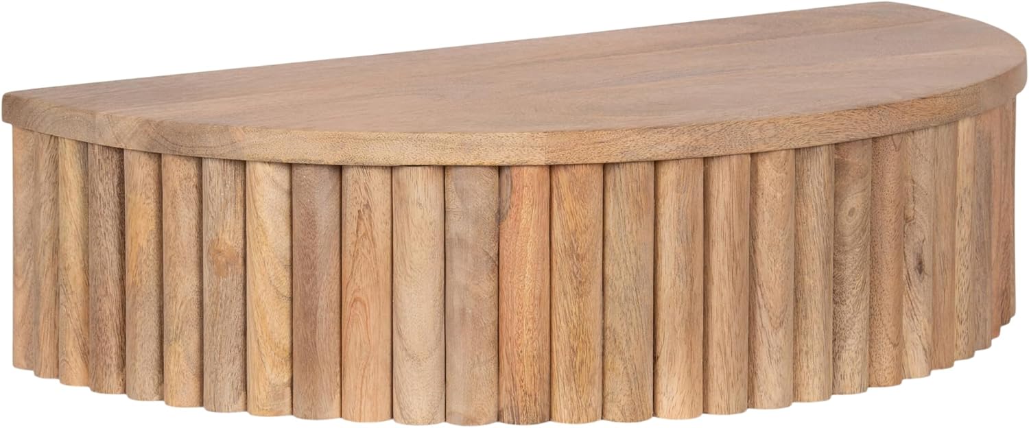 Kate and Laurel Reid Ribbed Wooden Floating Side Table, 20 x 11 x 6, Light Natural, Modern Mango Wood Floating Nightstand with Drawer for Bedroom Storage or Living Room End Table Option