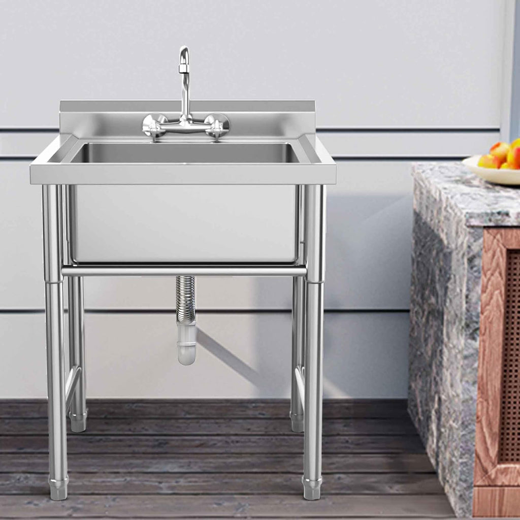YITAHOME 29in Utility Kitchen Sink Free Standing Single Bowl with Pipe NSF Stainless Steel Commercial Sink for Laundry Room Bathroom Farmhouse Garage Indoor Outdoor