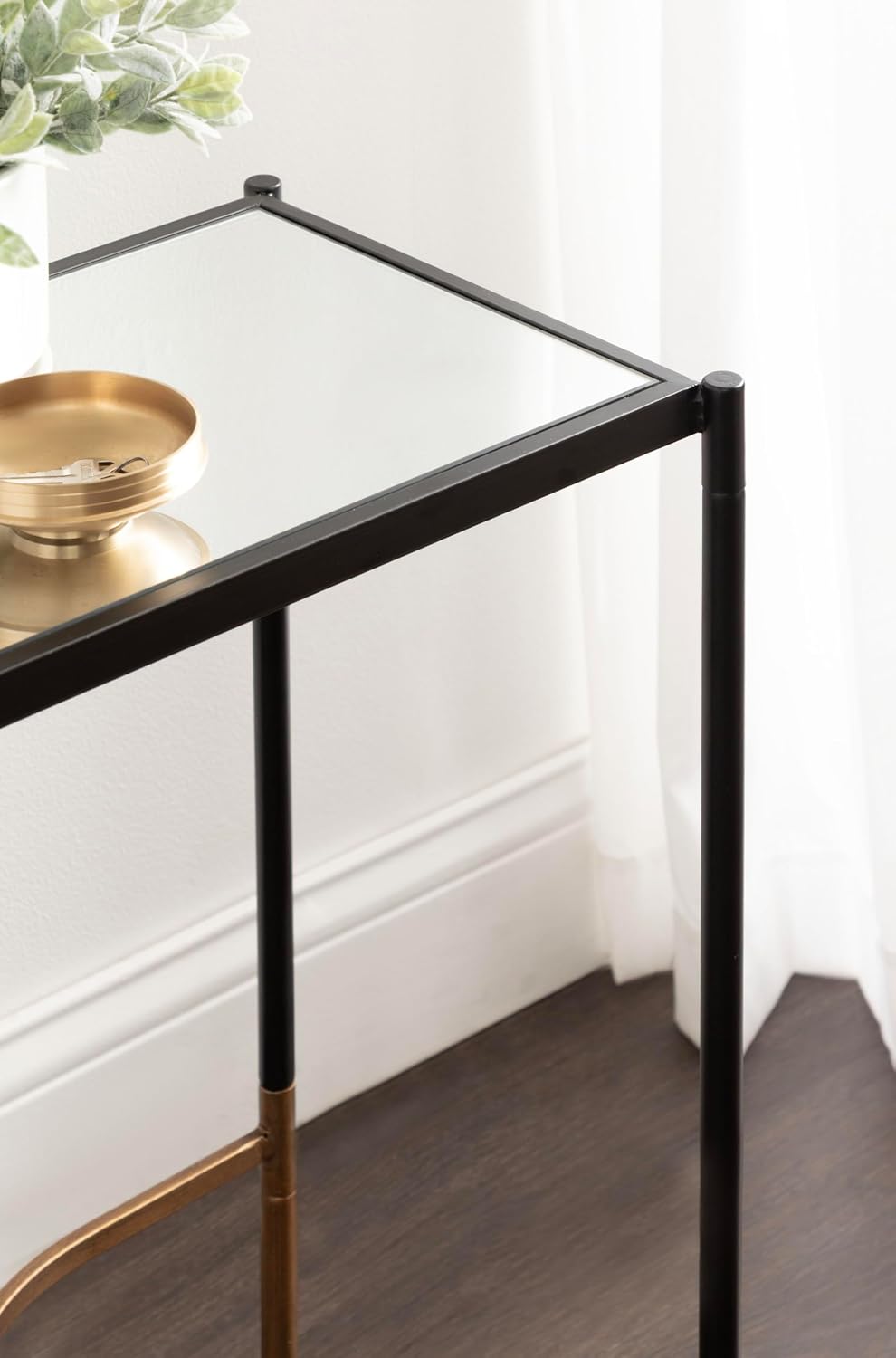Kate and Laurel Catriona Modern Glam Metal Skinny Side Table, 19 x 11 x 24, Black and Gold, Rectangular Slim Living Room End Table with Geometric Base for Use as Bedroom Accent or Entryway Decor