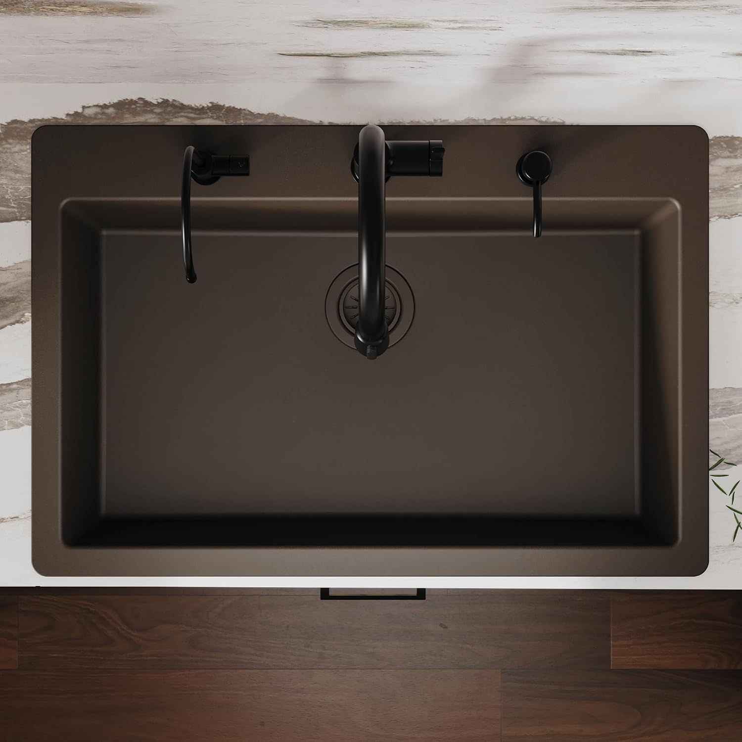 Karran 33' Drop-In Top Mount Quartz Composite Single Bowl Kitchen Sink in Brown – Extra Deep 9' Basin, Heat Resistant, Sound Dampening, Easy Clean Surface