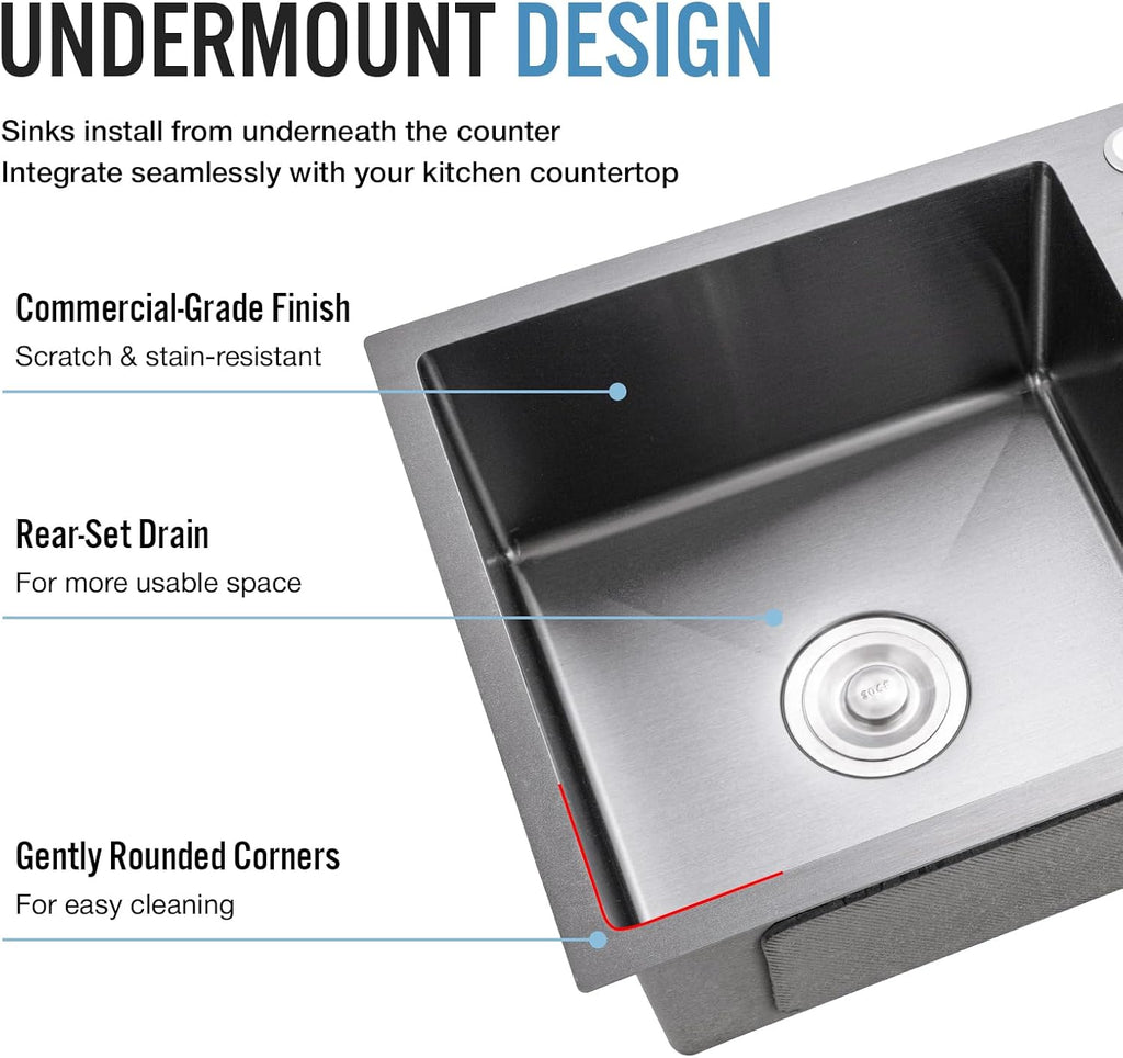 Black Double Bowl Kitchen Sink, Drop ln 30.7x16.9In Nano-Coated Stainless Steel Topmount Bar Kitchen Sink with Drain and Overflow
