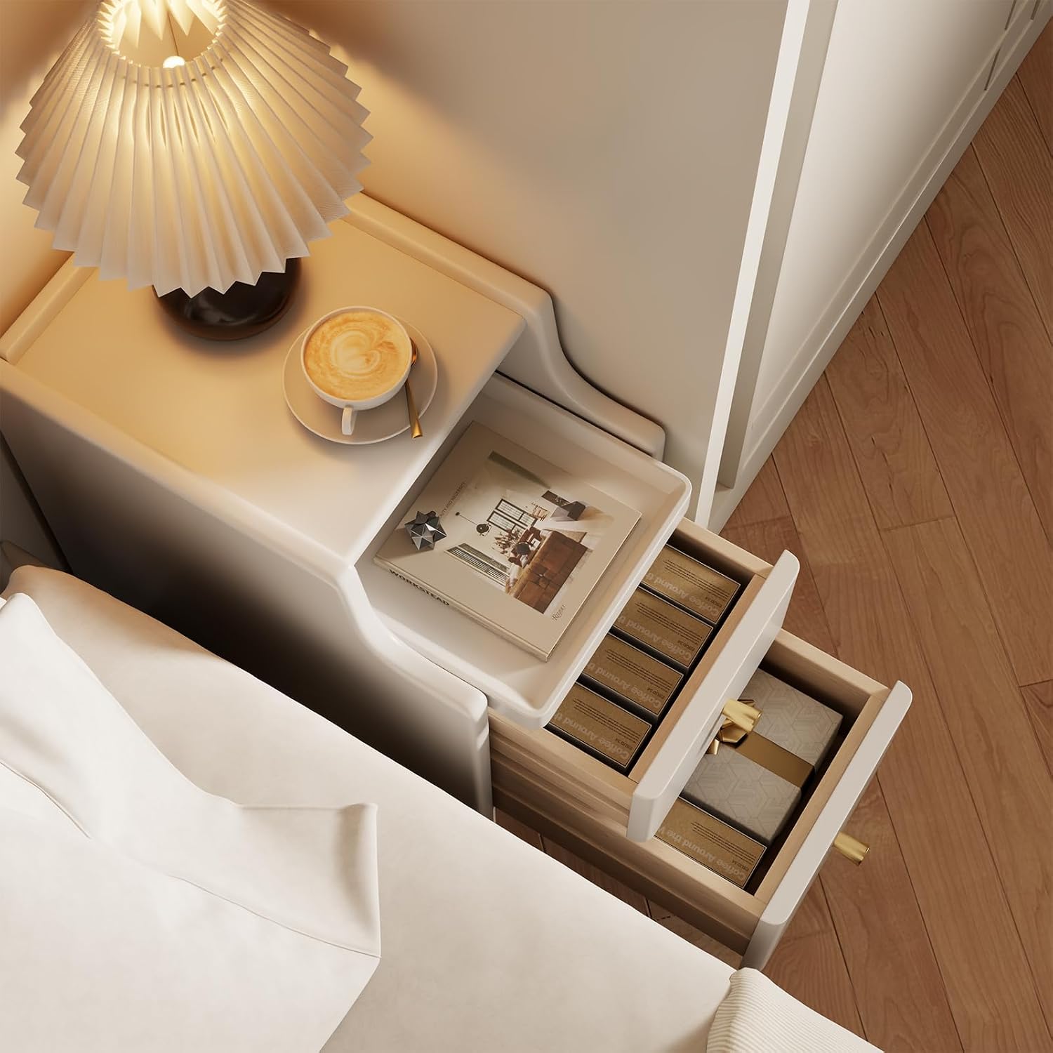 AQIMUELE Small Nightstand with Drawers, Solid Wood Bedside Table, Narrow Walnut Nightstand for Bedroom