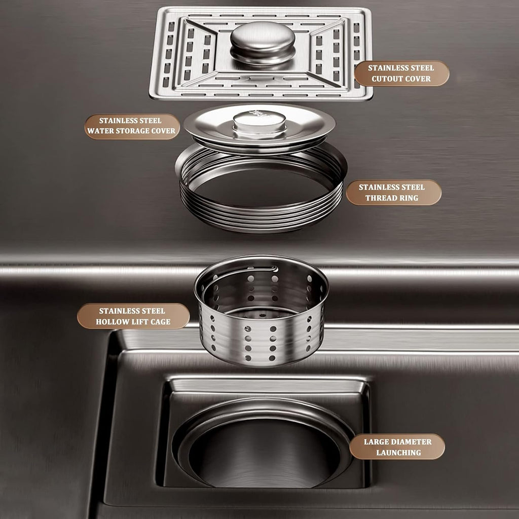 304 Stainless Steel Kitchen Sink Nano Gray Single Bowl Bar Sink Household Dish Basin Hand Sink Multi-Purpose RV Sink with Faucet and Drain Assembly (Color : Grey, Size : 68x45x21cm) (Gun