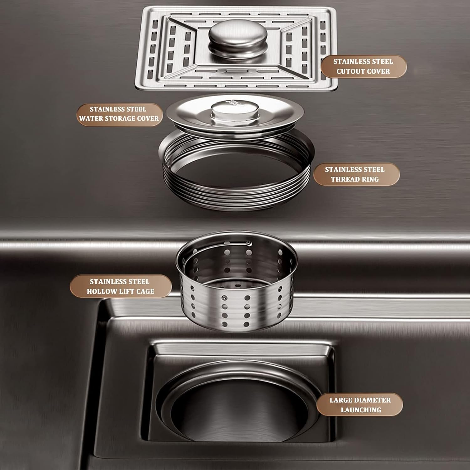 304 Stainless Steel Kitchen Sink Nano Gray Single Bowl Bar Sink Household Dish Basin Hand Sink Multi-Purpose RV Sink with Faucet and Drain Assembly (Color : Grey, Size : 68x45x21cm) (Gun