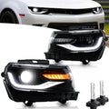 VLAND Headlights compatible with Chevrolet Chevy Camaro 5th Gen LS LT SS ZL1 Z/28 2014-2015, Headlamp Assembly with Sequential Turn Signal, 1 Pair not include bulbs (Regular+D2H Xenon Bulbs)