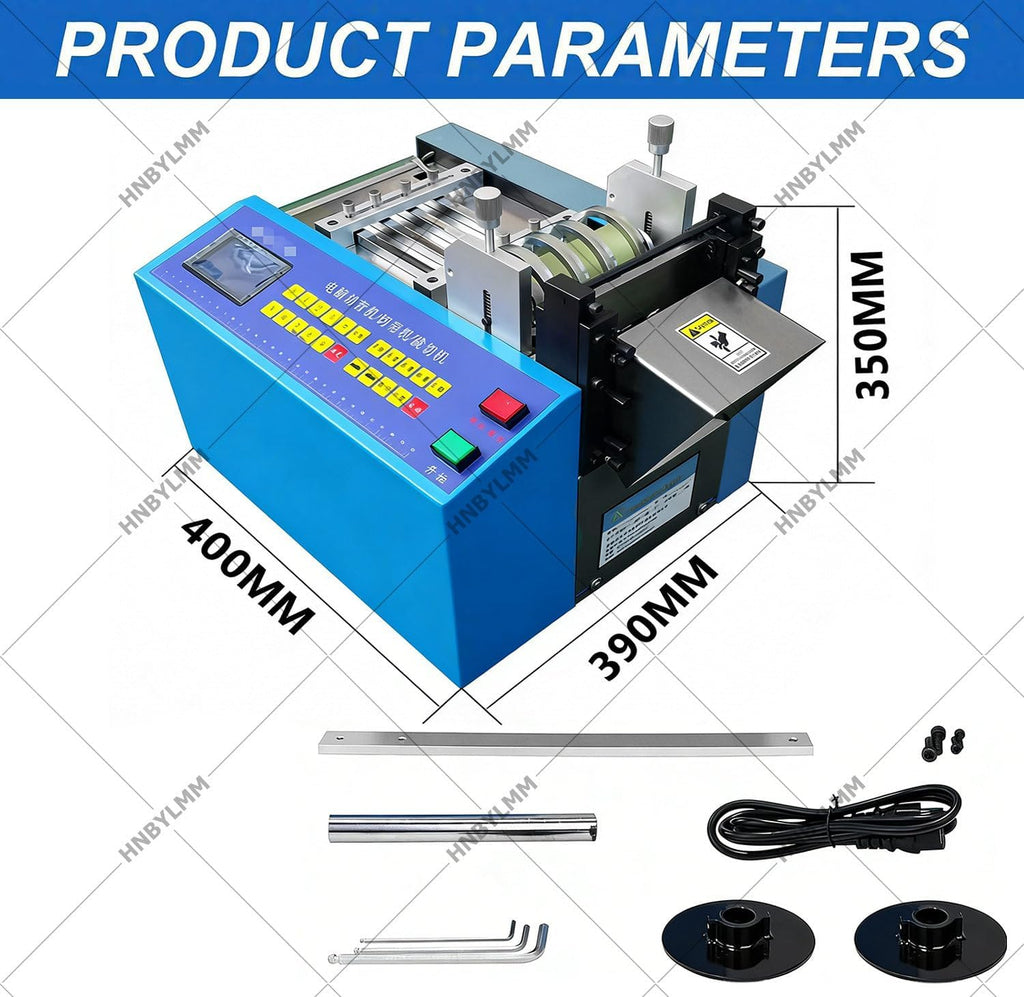 Automatic Heat Shrink Tube Cutting Machine Electric Tube Cable Pipe Cutter Industrial Fiberglass Sleeving Cutter with LCD Display & Micro Computer Control, Cutting Width 0-100mm, Accuracy 0.1mm