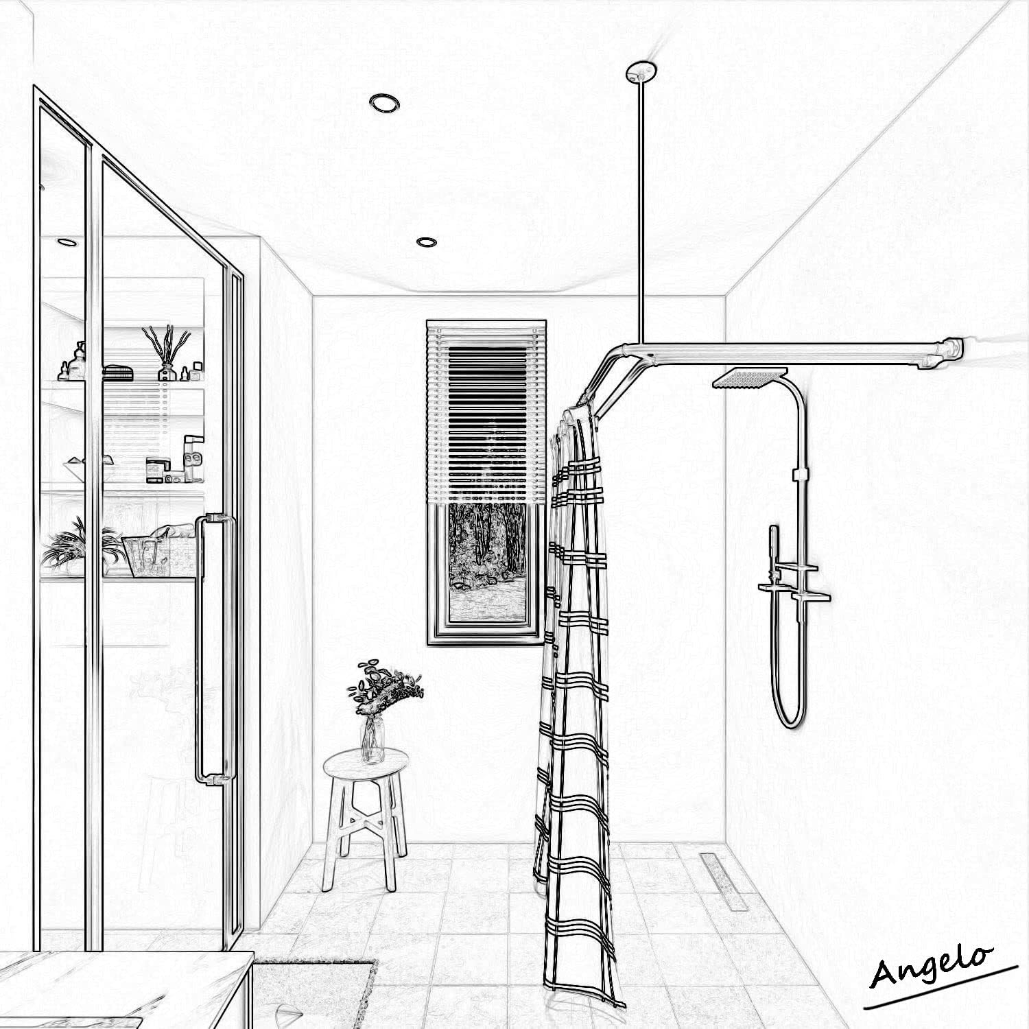 Naiture Dual Corner Rods Double Corner L Shaped Shower Curtain Rod with T Shape Ring Ceiling Support, Stainless Steel 60'' x 30'', Brushed Nickel Finish