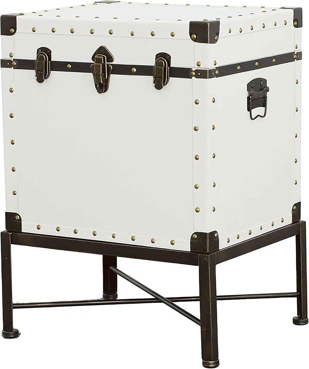 Coaster Home Furnishings - Nancy - Engineered Wood and Metal - 19-Inch Rectangular Side Table with Nailhead Accents and Storage Trunk Design - Living Room - White - 902819