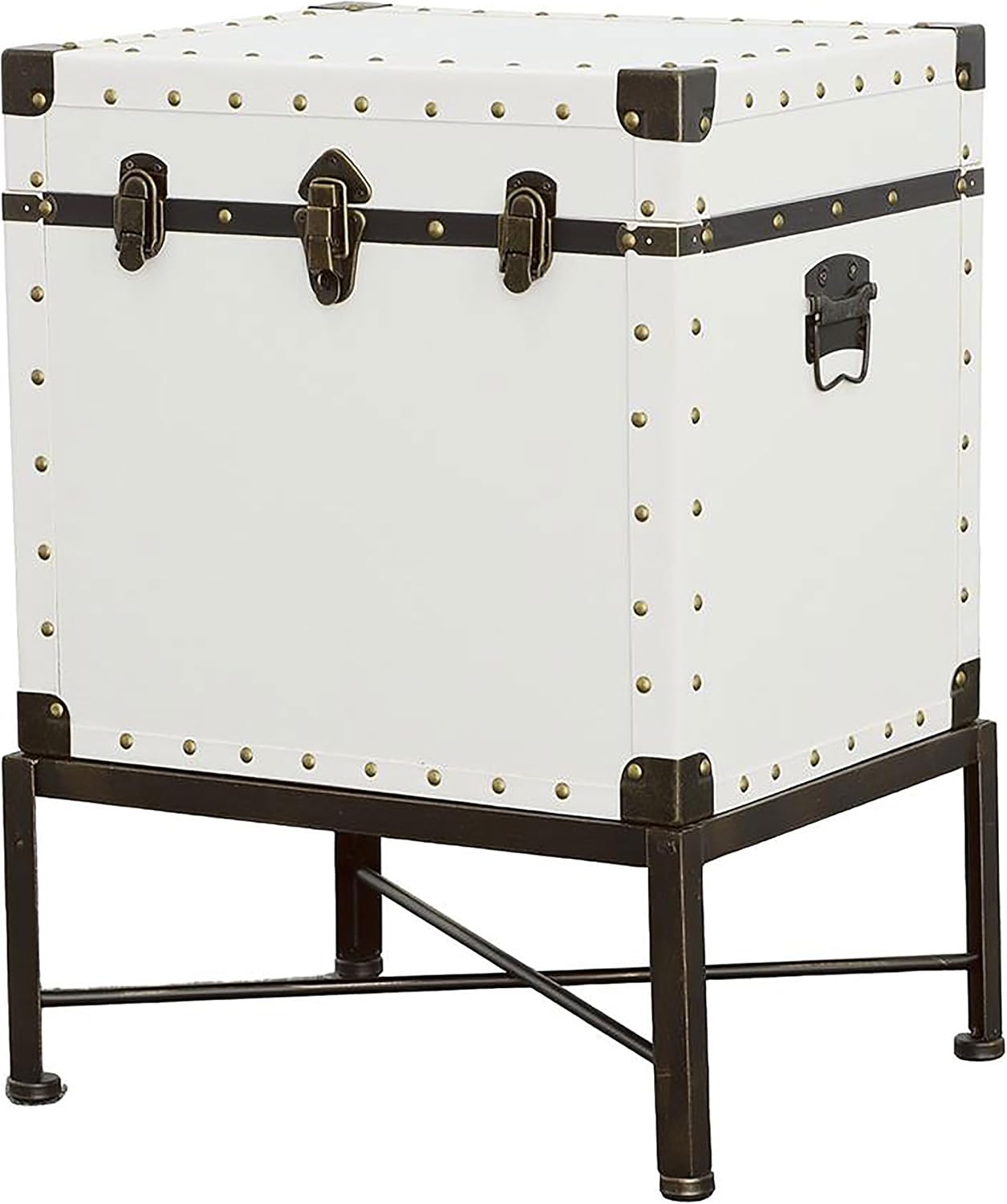 Coaster Home Furnishings - Nancy - Engineered Wood and Metal - 19-Inch Rectangular Side Table with Nailhead Accents and Storage Trunk Design - Living Room - White - 902819