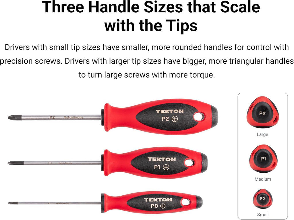TEKTON Phillips and Slotted Screwdriver Set - 8 Inch Shanks, 10-Piece (#1 - #3, 4-14 mm) | DWZ90008