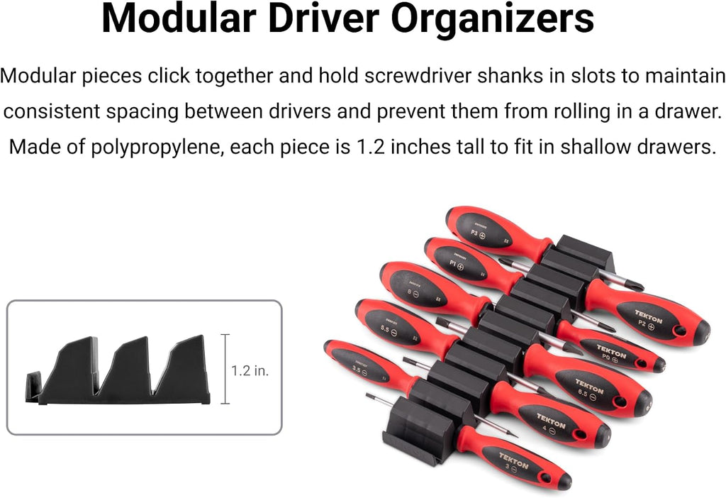 TEKTON Phillips and Slotted Screwdriver Set with Modular Organizers - 4 Inch Shanks, 14-Piece (#0 - #4, 3-14 mm) | DWZ90107
