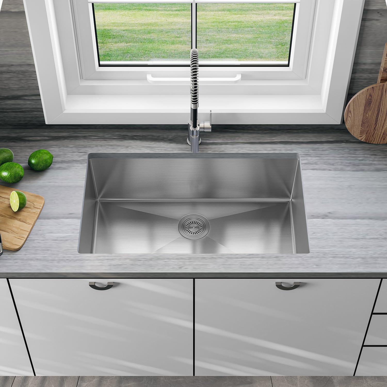 Sinber HU3219S-16G 32' x 19' x 10' Undermount Single Bowl Kitchen Sink with 16 Gauge 304 Stainless Steel Satin Finish (Sink Only)