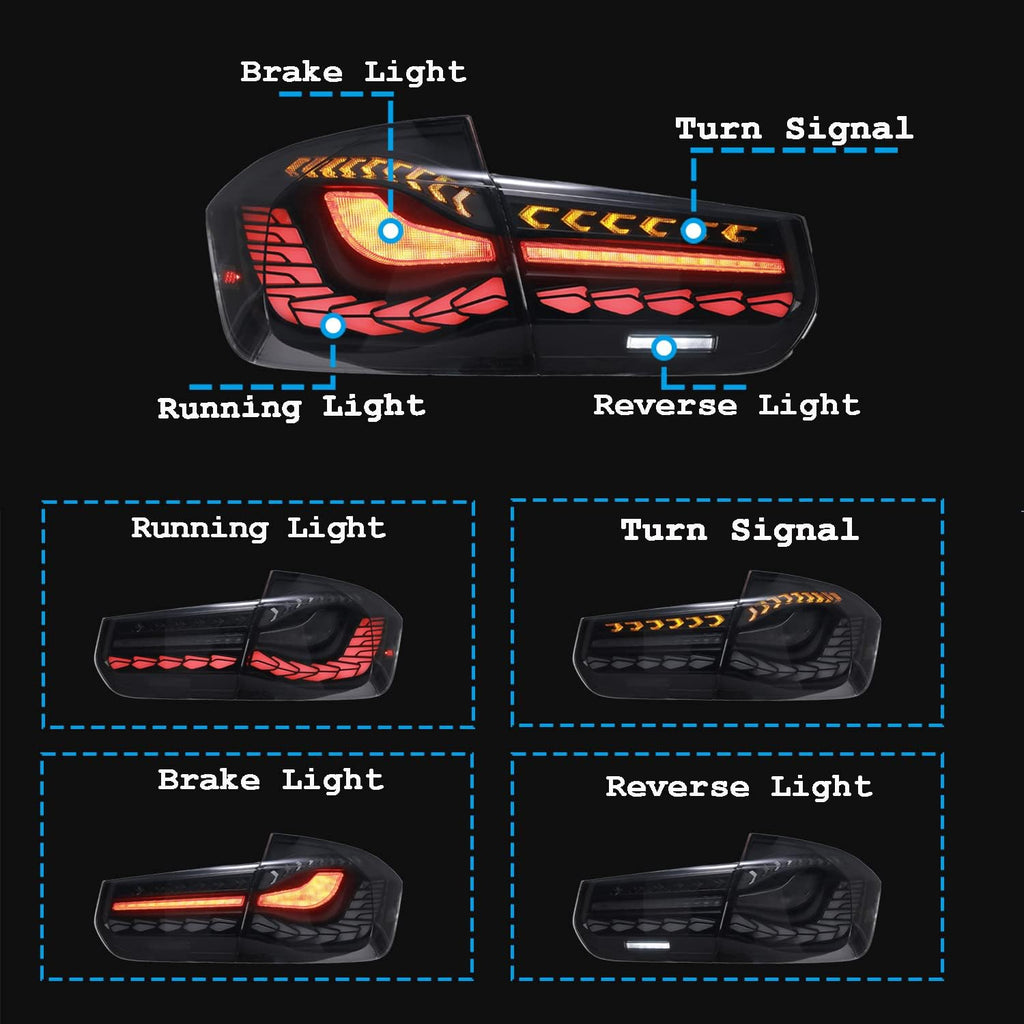inginuity time LED Tail Lights Sequential Indicator For 2012-2018 BMW F30 F35 F80 M3 Blue Start Up Animation Rear Lamp Assembly (Blue)