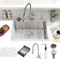 25 Inch Drop In Kitchen Sink with Faucet Combo - Stainless Steel Drop In Sink with Cup Washer, 9 Inch Deep Single Bowl Kitchen Sinks and Faucets Combo Set,Top Mount Design for Modern Kitchens