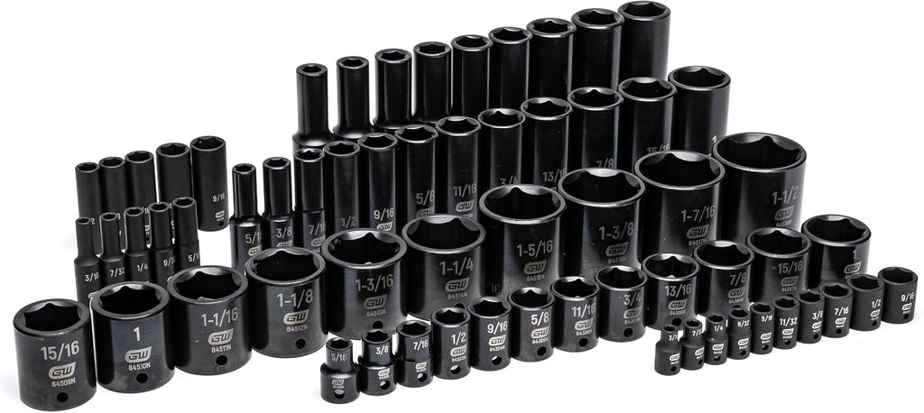 GEARWRENCH 63 Piece 1/4', 3/8', 1/2' Drive 6 Point SAE Impact Socket Set in Foam Storage Tray - GWMSISKSAE