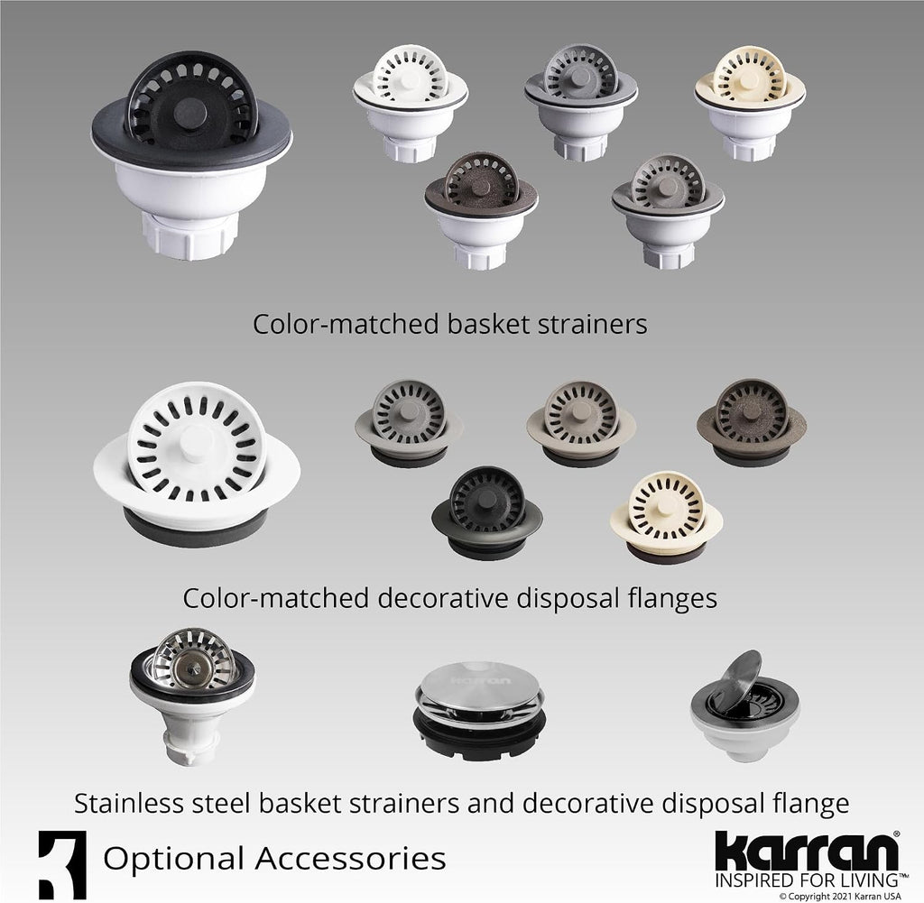 Karran 33' Drop-In Top Mount Quartz Composite Single Bowl Kitchen Sink in Black – Extra Deep 9' Basin, Heat Resistant, Sound Dampening, Easy Clean Surface