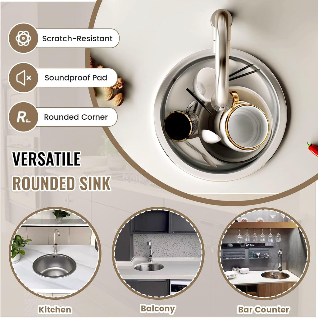 304 Stainless Steel Single Bowl Kitchen Sink, Drop-In/Undermount Workstation Sink With Drain, Handmade Small Wet Bar Sink For RV, Home, Office, Durable Washing Basin Pool(Silver,28x28x19cm)