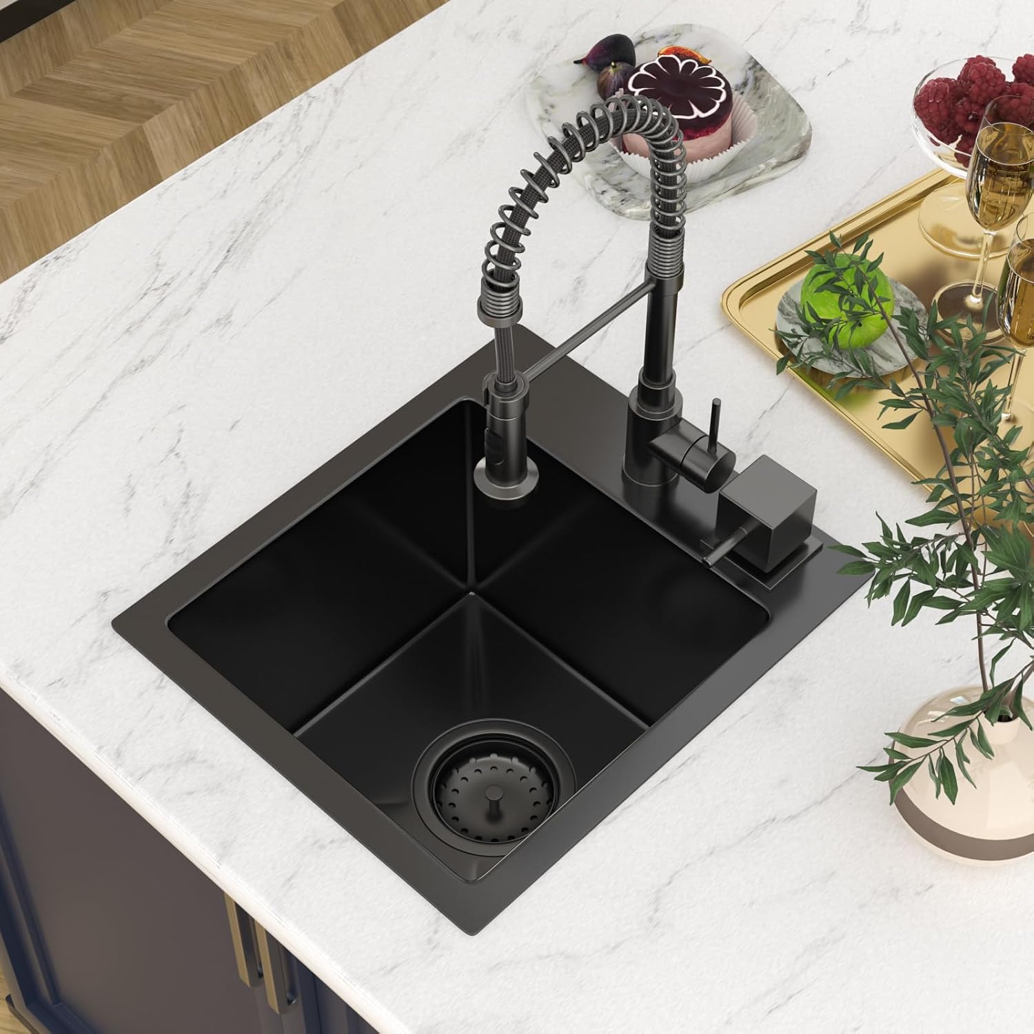 13 In Gunmetal Black Drop Bar Sink 13 x 15 Inch Kitchen Sink 18 Gauge Stainless Steel Single Bowl Topmount Handmade Sink for Outdoor, RV, 13x15x9
