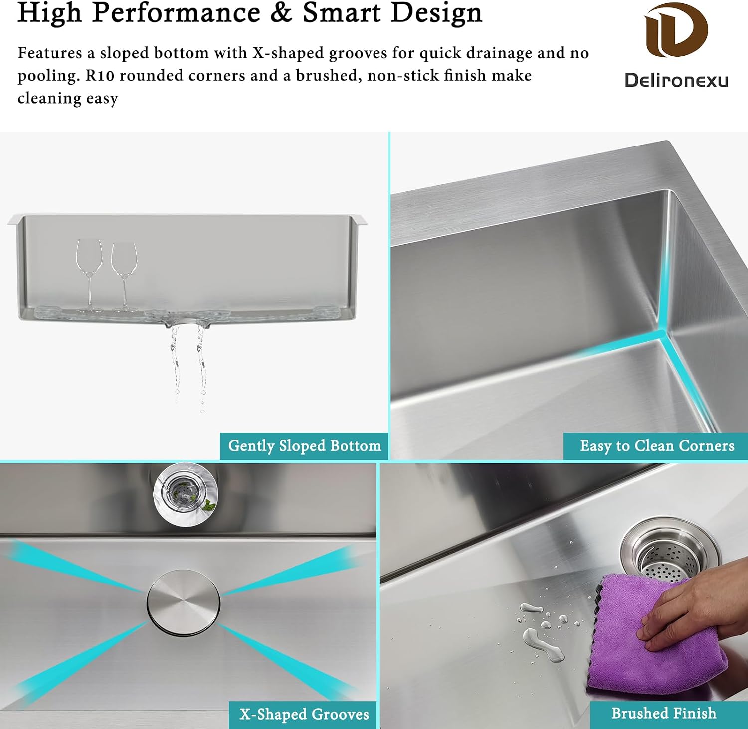33x22 Drop In Kitchen Sink - Delironexu 16 Gauge Top Mount Stainless Steel Kitchen Sink, 33 Inch Deep Single Bowl kitchen Sinks with 3-Piece Accessories