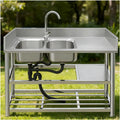 Stainless Steel Sink Double Basin Design Triple-Welded Edges H80cm (31.5') Kitchen Sinks Brushed Finish Monocoque Construction Reinforced Beam Small Radius Corners(Left Basin-47.2x19.7x31.5')