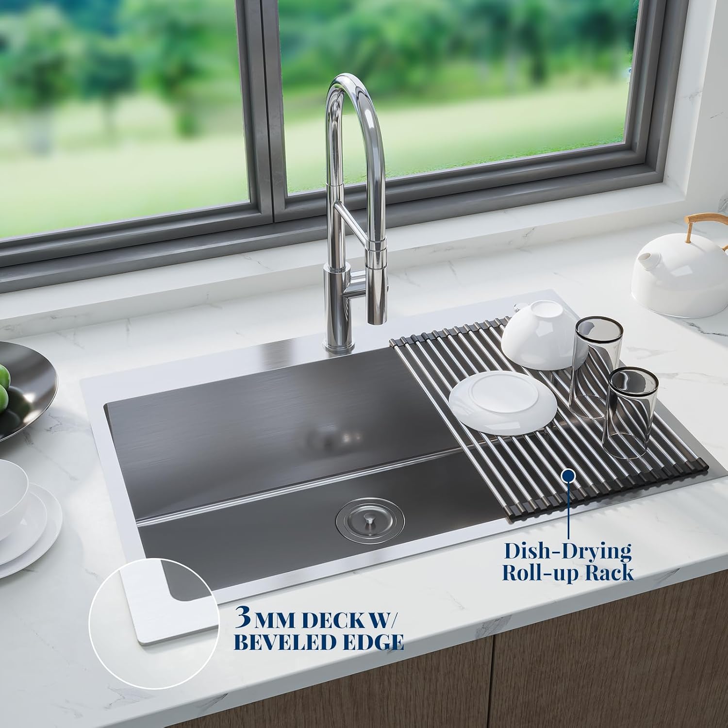 30 x 22 Drop-In Workstation Kitchen Sink – 16 Gauge Stainless Steel Topmount Sink, 10' Deep Single Bowl & 5 Accessories