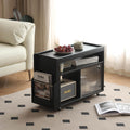 Solid Wood Side Table with Wheels, Narrow Side Table with Storage, Rolling Bedside Table for Bedroom Living Room Dining Room(Black, 27.95' D x 11.42' W x 19.88' H)