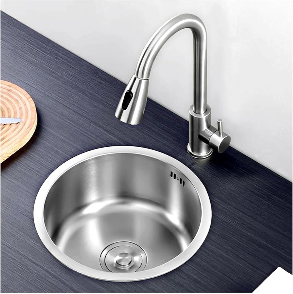 304 Stainless Steel Single Bowl Kitchen Sink, Drop-In/Undermount Workstation Sink With Drain, Handmade Small Wet Bar Sink For RV, Home, Office, Durable Washing Basin Pool(Silver,30x30x19cm)