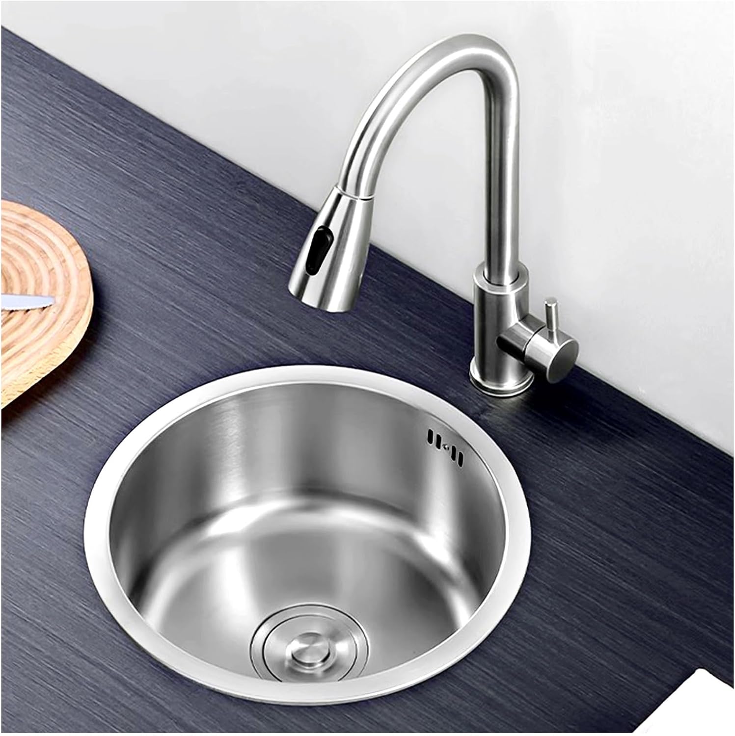304 Stainless Steel Single Bowl Kitchen Sink, Drop-In/Undermount Workstation Sink With Drain, Handmade Small Wet Bar Sink For RV, Home, Office, Durable Washing Basin Pool(Silver,30x30x19cm)