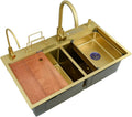 304 Stainless Steel Room Kitchen Sink Gold Double Bowl Bar Prep Sink Multi-Purpose RV Sink with Faucet and Drain Assembly Drop in Or Under Mount (Color : Gold-h, Size : 82x46x24cm) (Goldc 78x46x2