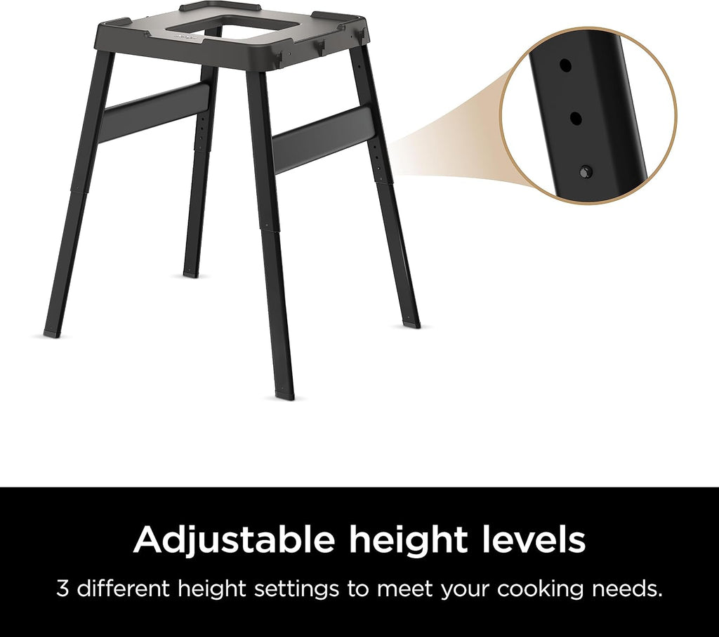 Ninja XSKUNSTAND Outdoor Stand, Woodfire Products, Adjustable Height, Utensil-Holder, Side Table-Compatible, Weather-Resistant, Black, 26' x 34' x 34