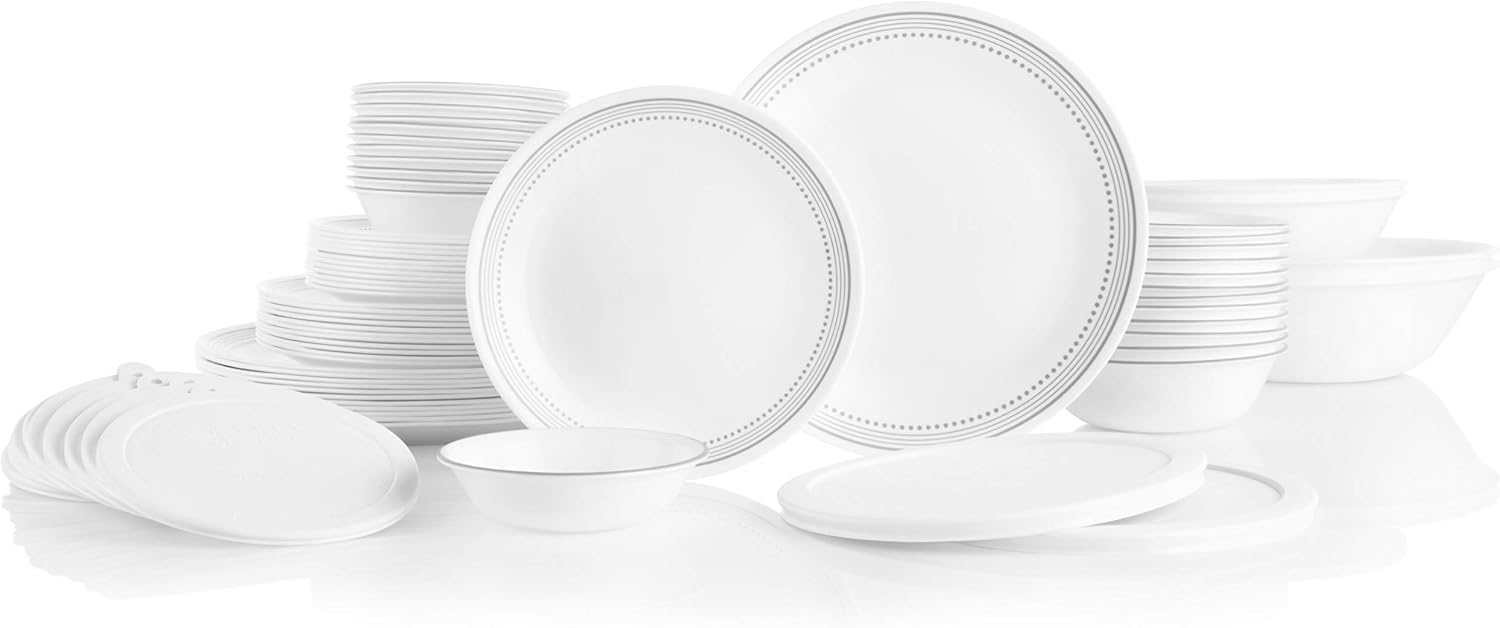 Corelle Vitrelle 78-Piece Service for 12 Dinnerware Set & Vitrelle 6-Piece Bowl Set, Triple Layer Glass and Chip Resistant, 20-Oz Lightweight Round Bowls