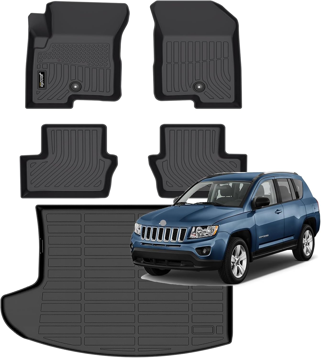Jenofa-Floor Mats for 2007-2016 Jeep Compass for 2007-2016 Jeep Patriot for Dodge Caliber 2007-2012 Cargo Mat Car Mats All Weather Floor Liner Custom Fit Automotive Waterproof Full Set Accessories