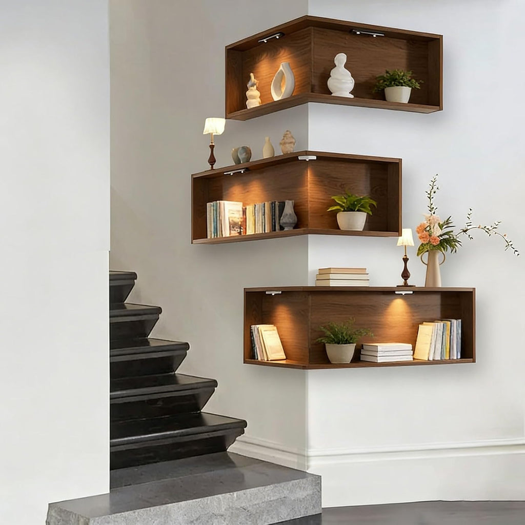 Floating Corner Shelves, Wall Mounted Display Shelf for Collectibles, Books, Plants, Space-Saving Corner Storage Rack for Bedroom, Living Room, Home Decor(1 Pack,L-Shape 30 x 60 x 20 cm)