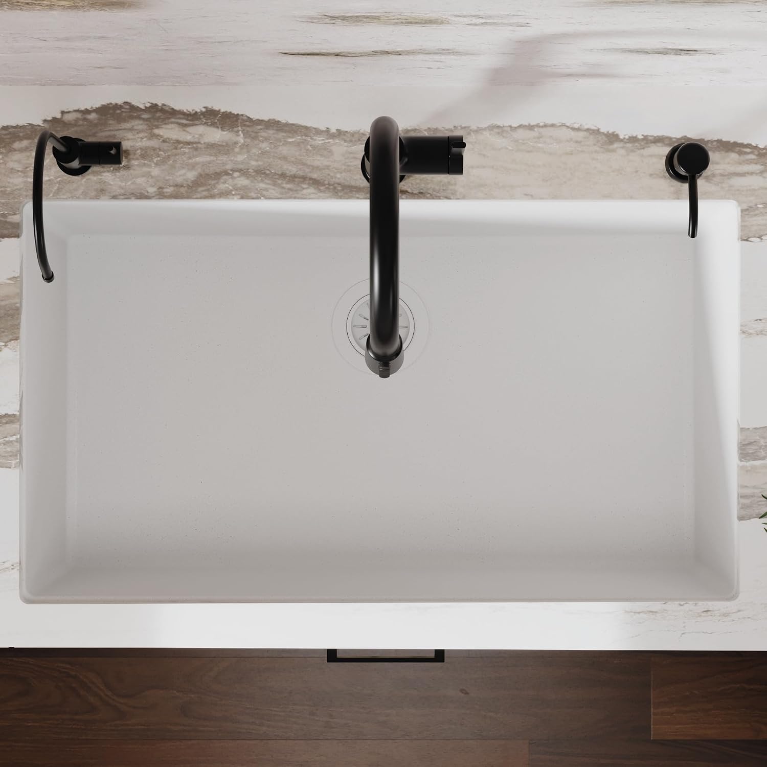 Karran 33 Inch White Undermount Single Bowl Quartz Composite Kitchen Sink, Extra Deep 9' Basin, Heat Scratch and Stain Resistant, Sound Dampening, Rear Drain Design – QU-812