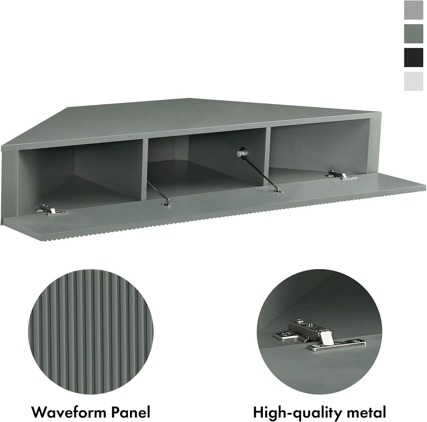 24/7 Shop at Home French 47 inch Modern Floating TV Console Table with 3D Wavy Panel Door, Wood Entertainment Center with Storage Space, Wall Corner Shelf for Living Room, Bedroom, Office, Sage Green