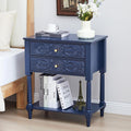 Nightstand, Farmhouse Bedside Table with 2 Drawers and Open Shelf, Wood Sofa Side Table End Table Accent Dresser for Bedroom, Living Room (with Shelf, Blue)